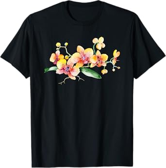 Yellow Orchid Flower Watercolor Floral Design T-Shirt