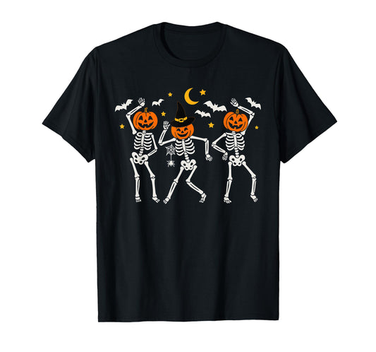 Dancing Pumpkin Skeleton Halloween Costume Horror Ghost T-Shirt