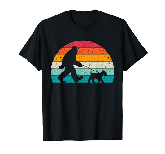 Bigfoot Walking a Dog Funny Welsh Terrier Lovers Dog Dad T-Shirt