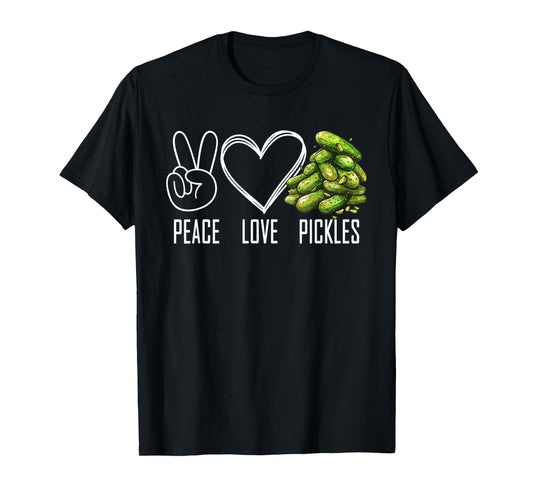 Peace Love Pickles Retro Pickles Lover Cucumber Funny Vegan T-Shirt