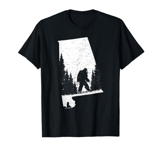 Alabama Bigfoot Pride Flag Sasquatch Silhouette State Pride T-Shirt