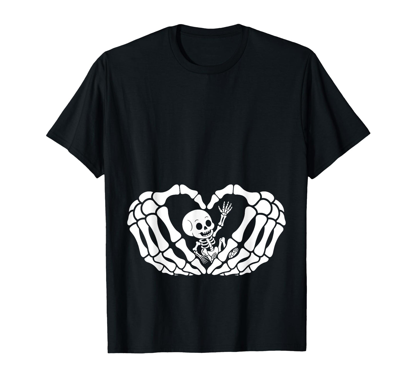 Cute Baby Skeleton in Heart Hands Halloween Pregnancy Womens T-Shirt