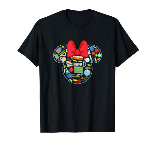 Disney Minnie Mouse Back To School Supplies Face Outline T-Shirt