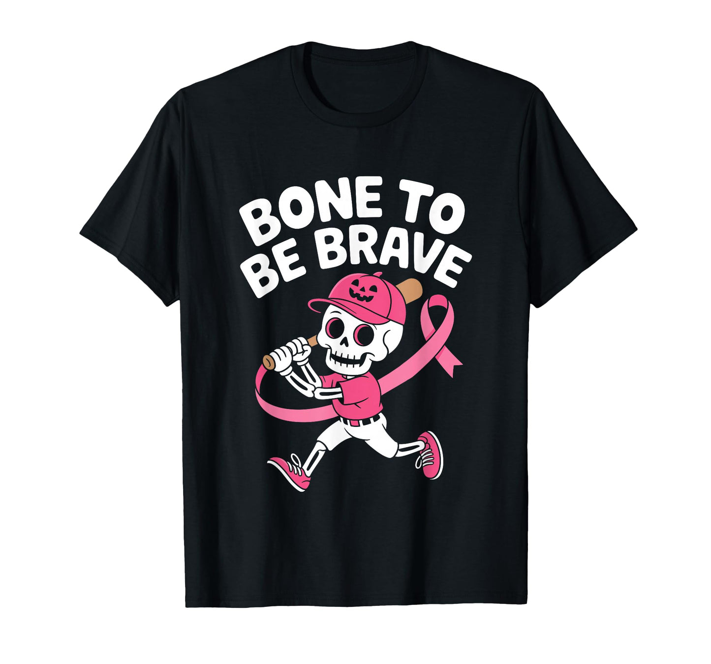 Baseball Skeleton Fighter Halloween Breast Cancer Awareness T-Shirt