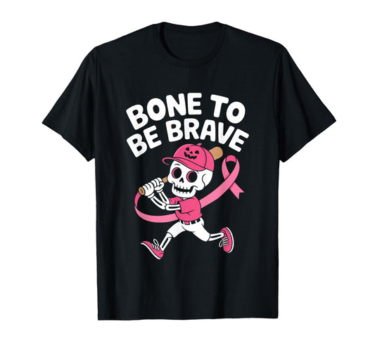 Baseball Skeleton Fighter Halloween Breast Cancer Awareness T-Shirt