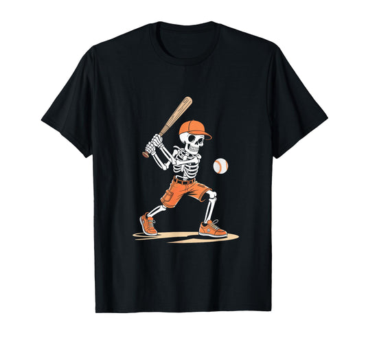 Cute Skeleton Batting Boys Baseball Halloween for Kids T-Shirt