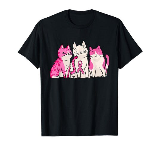 Cat Pink Ribbon Breast Cancer Awareness Cute Kitten Kitty T-Shirt