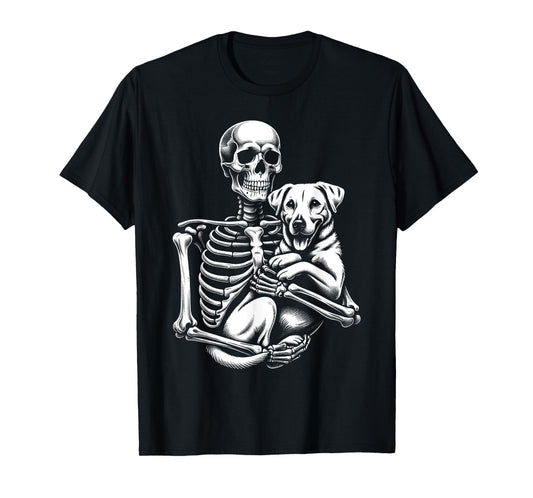 Skeleton Holding A Dog Funny Lazy Halloween Costume Skull T-Shirt