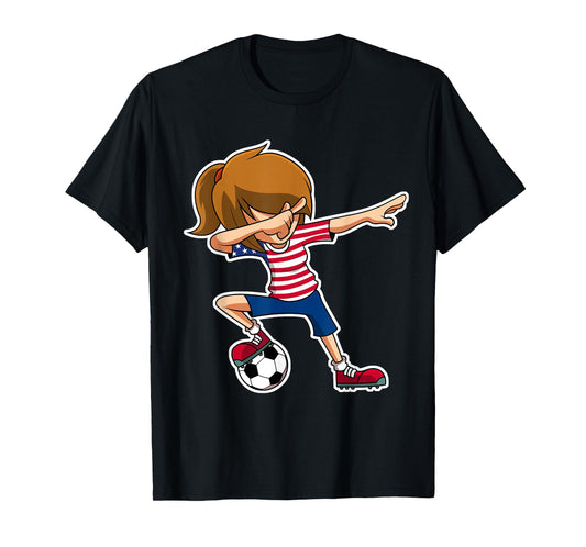 Dabbing Soccer Girl USA Shirt, American Flag Jersey T-Shirt