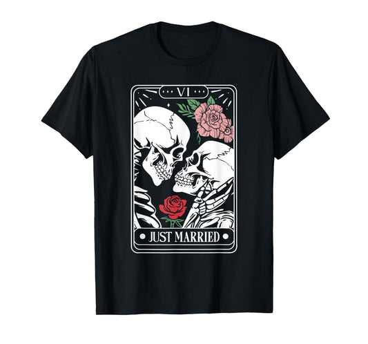 Just Married Tarot Card Halloween Skeleton Couple Matching T-Shirt