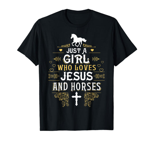 Girl Who Loves Jesus and Horses for Daughter Sister Christ T-Shirt