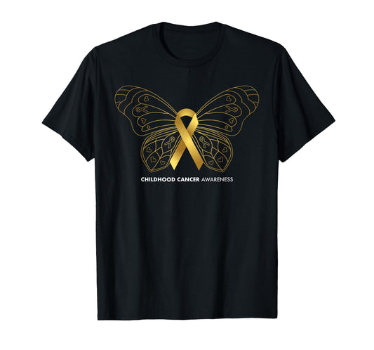 Childhood Cancer Awareness Shirts, Butterfly & Gold Ribbon T-Shirt
