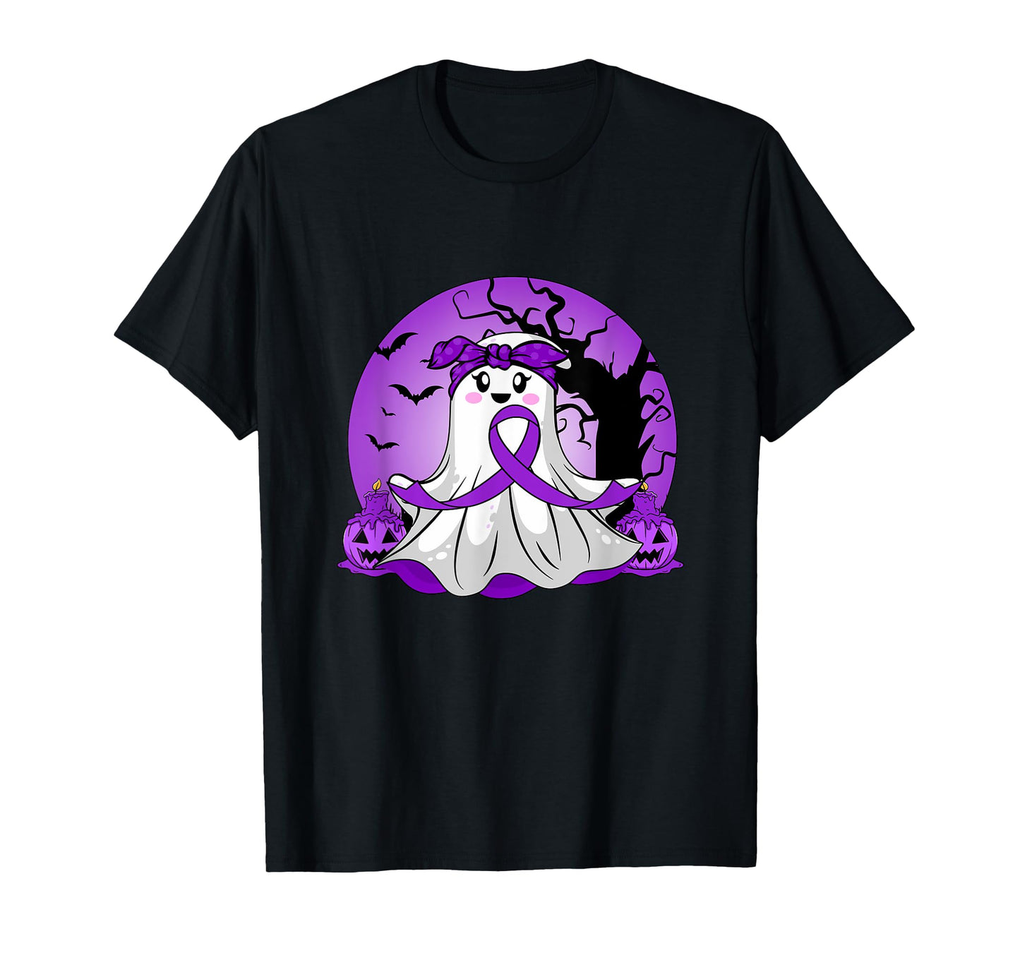 Pancreatic Cancer Halloween Ghost Purple Ribbon Awareness T-Shirt