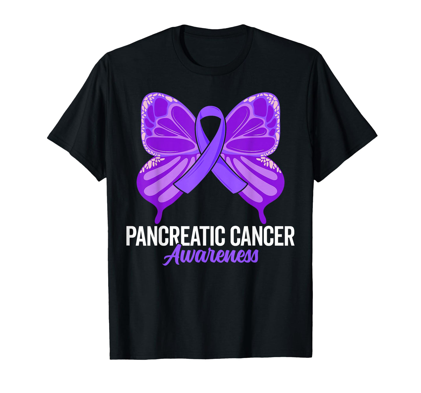Pancreatic Cancer Awareness Purple Ribbon Butterfly Support T-Shirt