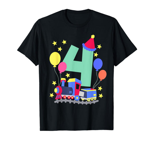 4th Birthday Train Lovers I'm 4 Boys Kids Four Years Old T-Shirt