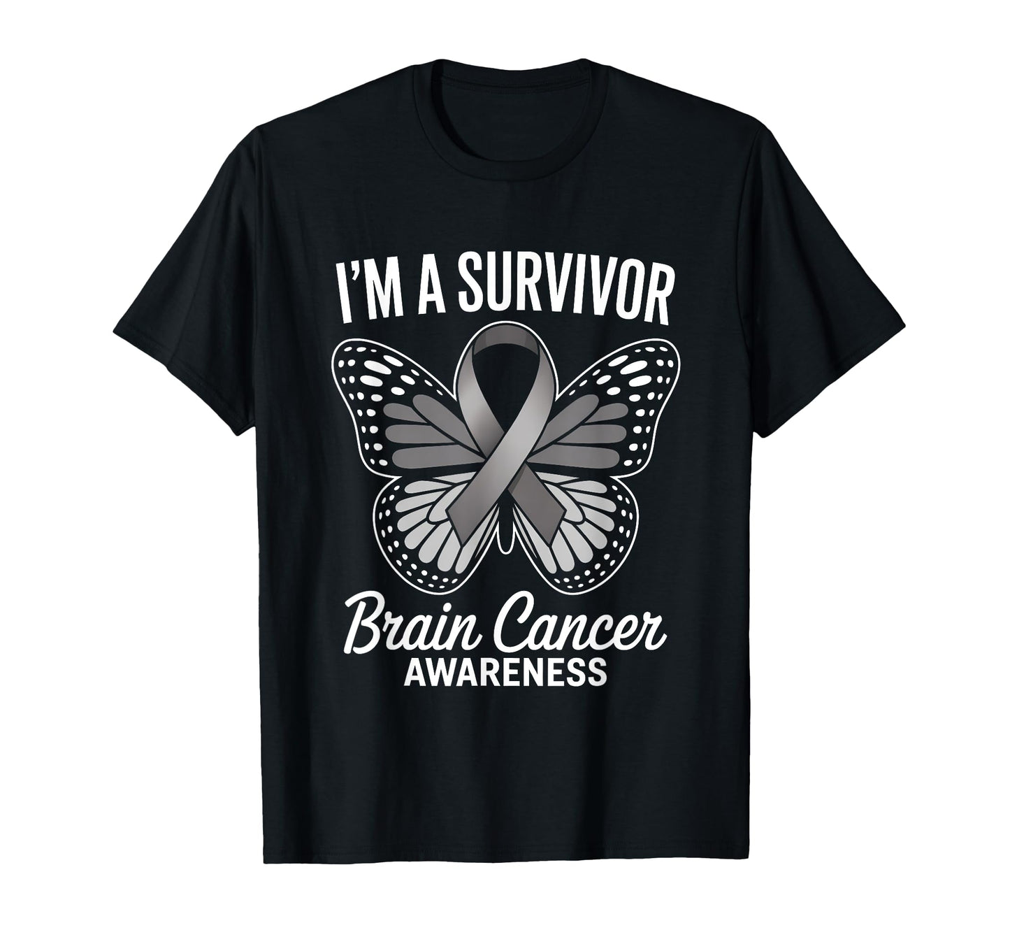 I Am A Survivor Brain Cancer Awareness Gray Ribbon Butterfly T-Shirt