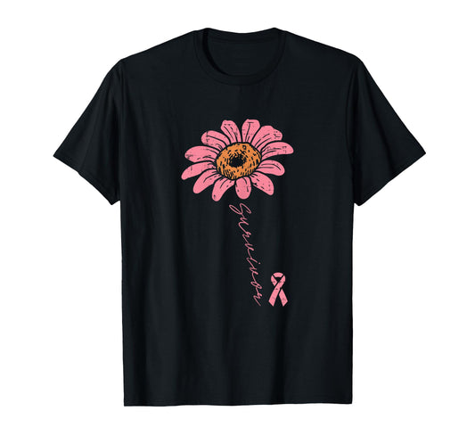 Sunflower Pink Ribbon Breast Cancer Survivor Awareness Women T-Shirt