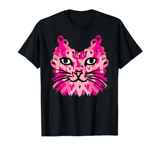 Pink Ribbon Cat Cute Breast Cancer Awareness Gifts T-Shirt