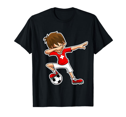 Dabbing Soccer Boy Switzerland Jersey, Swiss Kids Dab Gifts T-Shirt