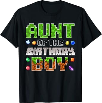 Aunt Of The Birthday Boy Game Pixel Number Birthday Party T-Shirt