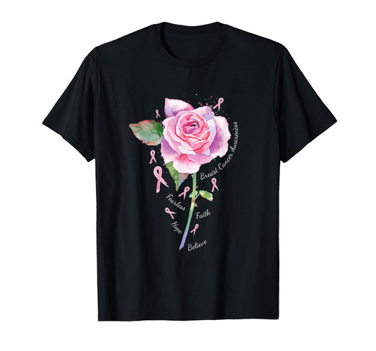 Breast Cancer Shirt Women Men Pink Ribbon Rose T-Shirt