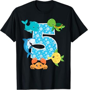 5th Birthday Party 5 Year Old Sea Fish Aquarium Birthday Boy T-Shirt
