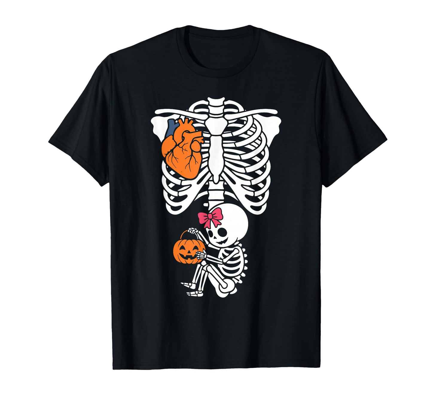 Pregnancy Skeleton with Baby Halloween Girl Pregnant Pumpkin T-Shirt