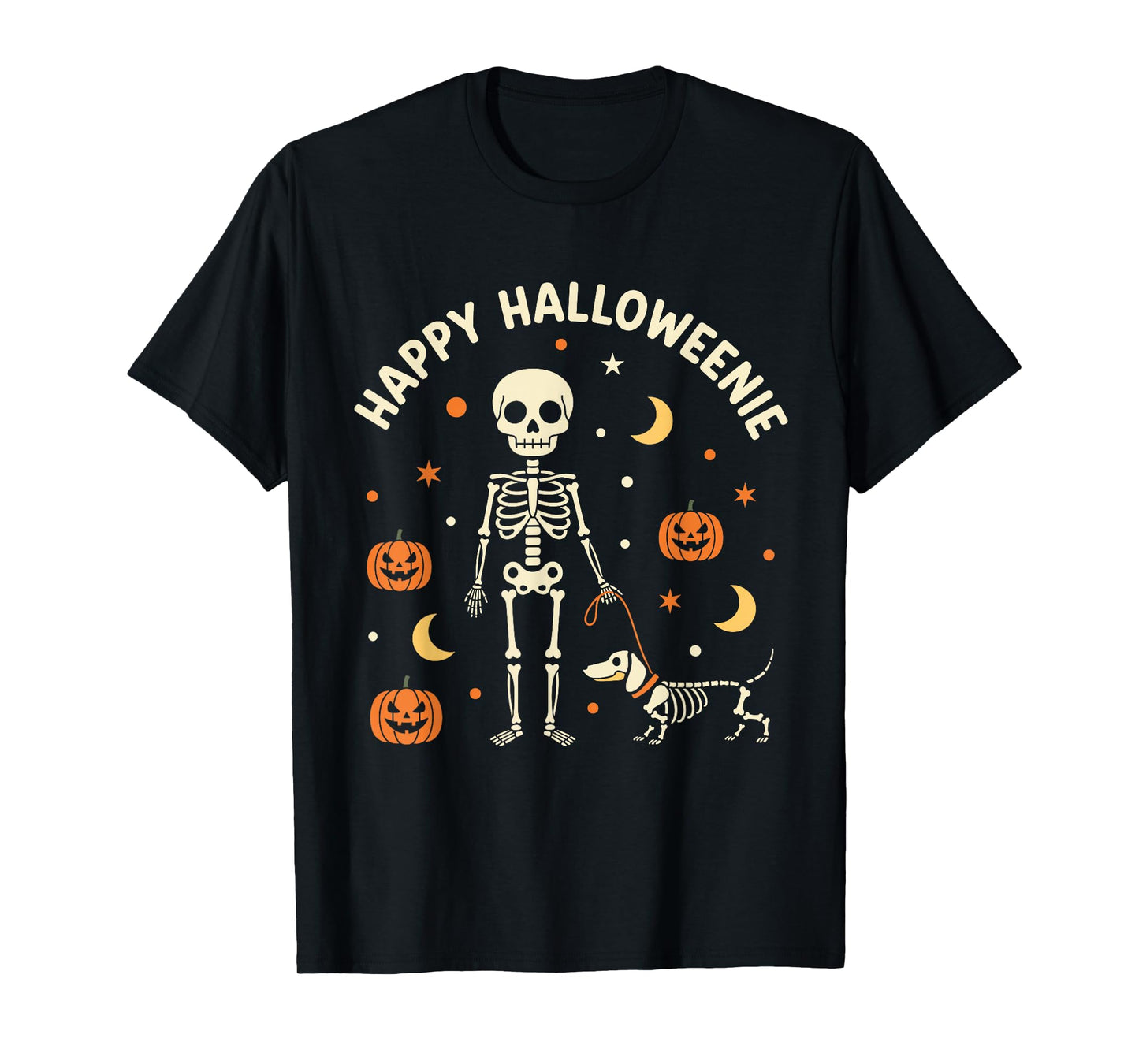 Happy Halloweenie Funny Halloween Skeleton Dachshund Dog T-Shirt