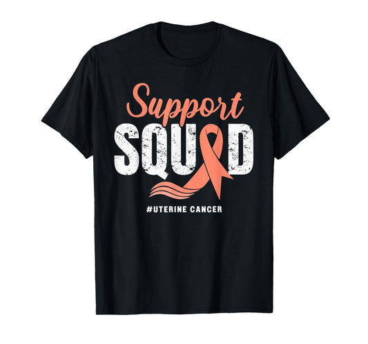 Uterine Cancer Support Squad Wear Peach Ribbon Awareness T-Shirt