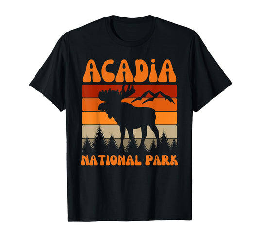 Acadia National Park Maine Moose Hike Outdoors Retro T-Shirt