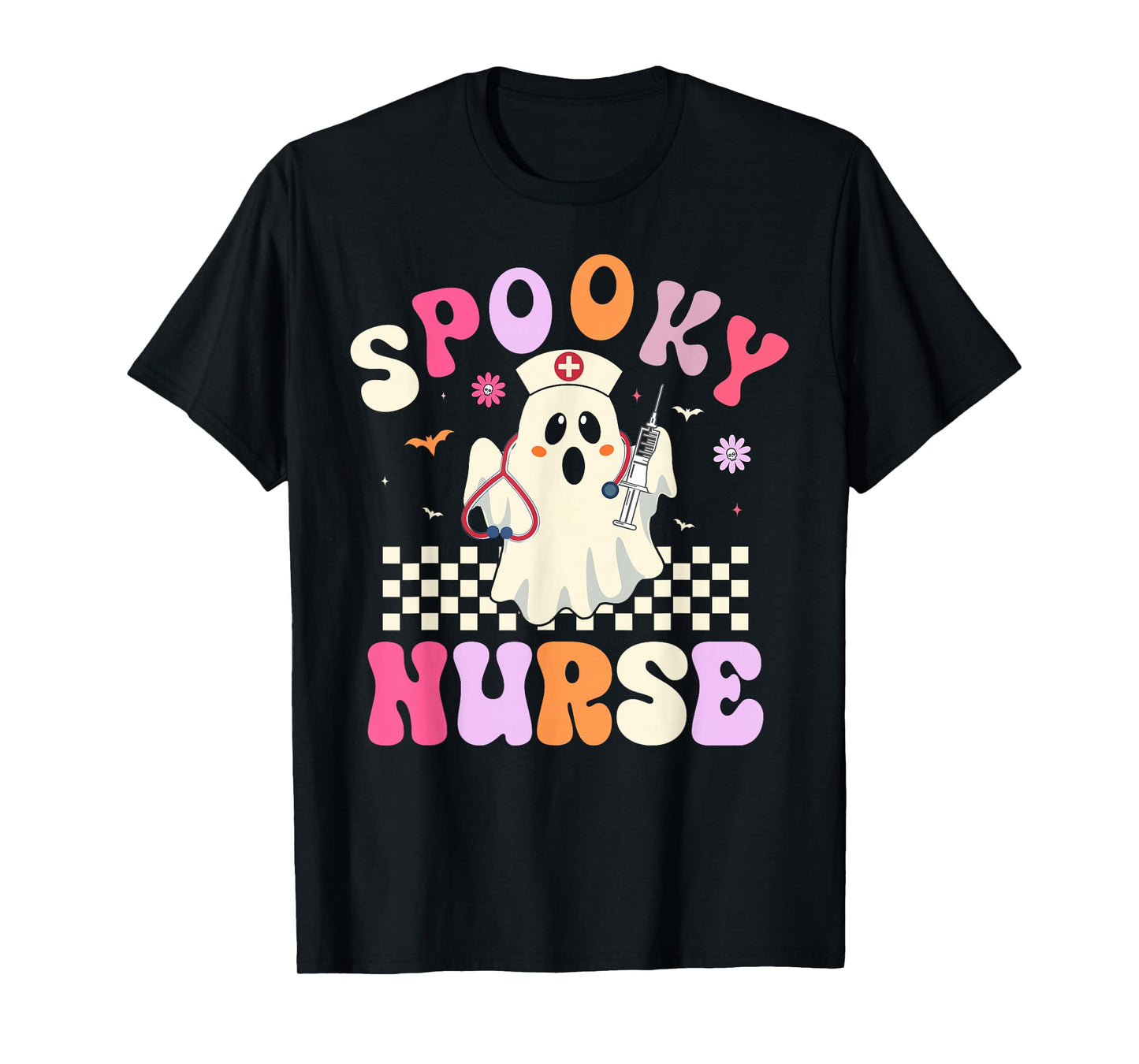 Spooky Nurse Halloween Fall Groovy Nurse Ghost Girls Women T-Shirt