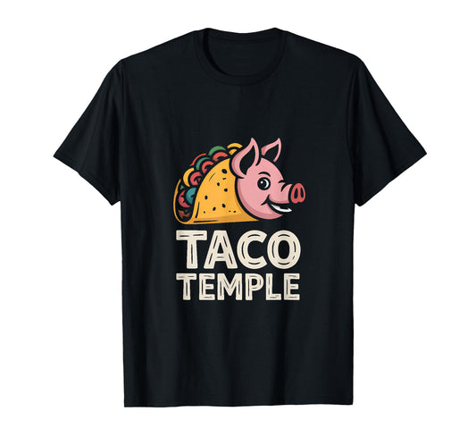 Aztec Pig: Taco Temple Retro Illustration T-Shirt
