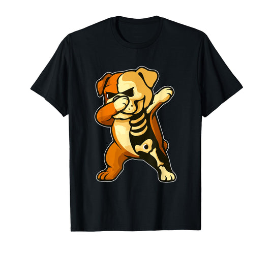 Dabbing English Bulldog Half Skeleton Halloween Owner Lover T-Shirt