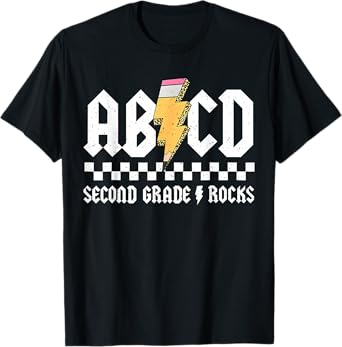 ABCD Second Grade Rocks Pencil Lightning Back To School 2024 T-Shirt