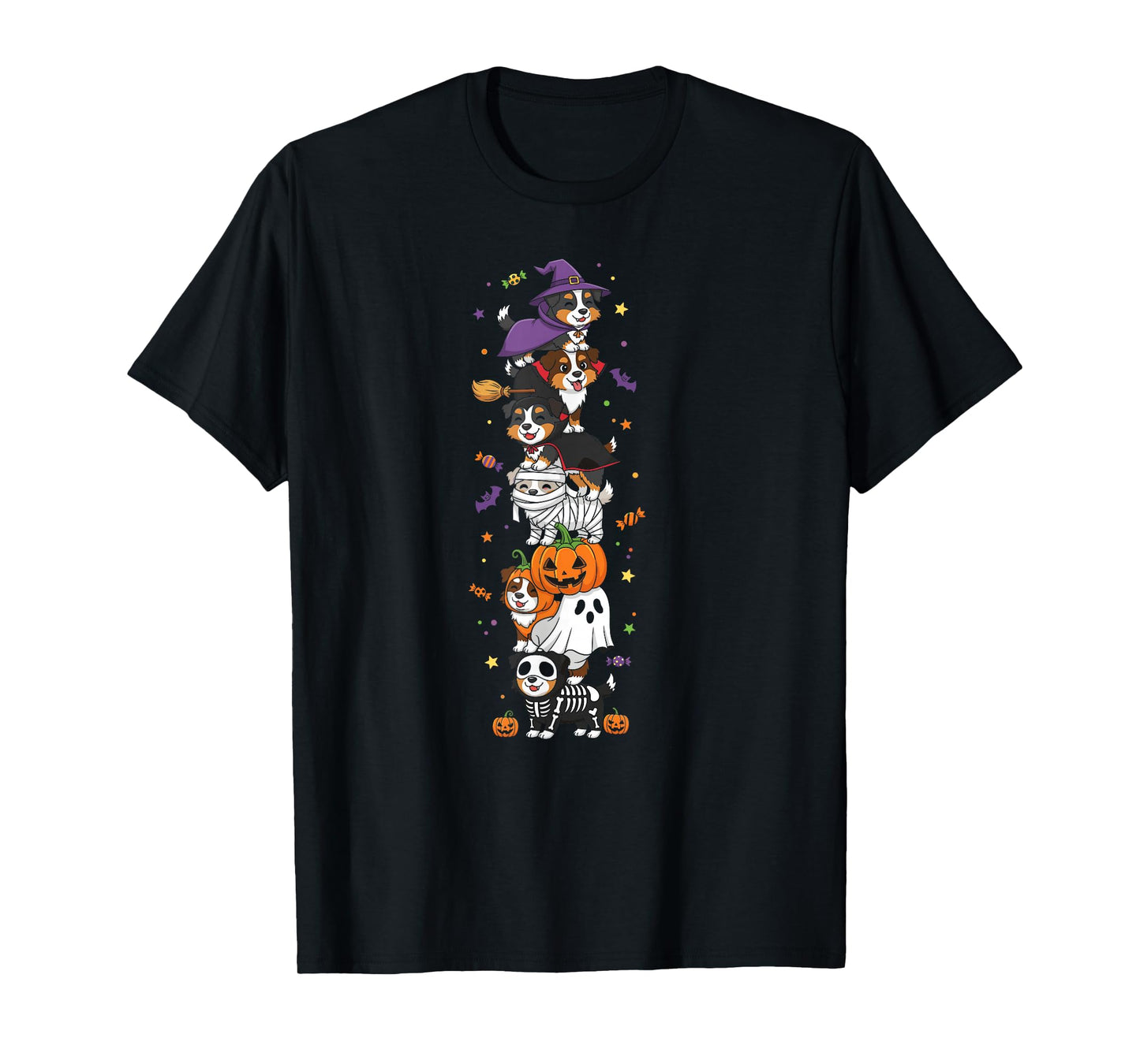 Australian Shepherd Witch Ghost Halloween Kids Mens Womens T-Shirt