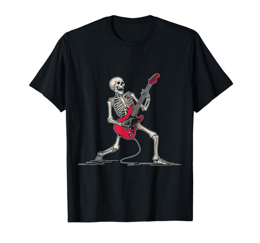 Rocker Skeleton Men Boys Bass Guitar Guitarist Halloween T-Shirt