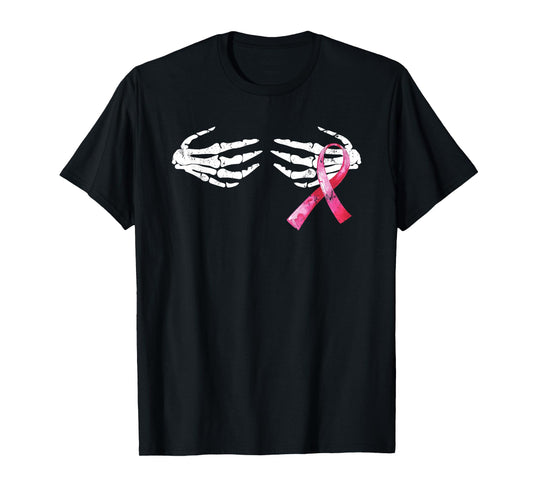 Breast Cancer Awareness Skull Boobs Hand T-Shirt