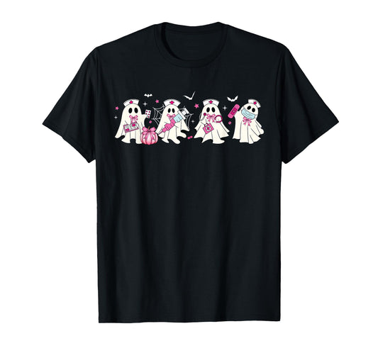 Ghost Nurses Halloween Crew Funny Costume Scrub Top Women T-Shirt