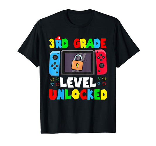 3rd Grade Level Unlocked Back to School First Day Gamer Boys T-Shirt