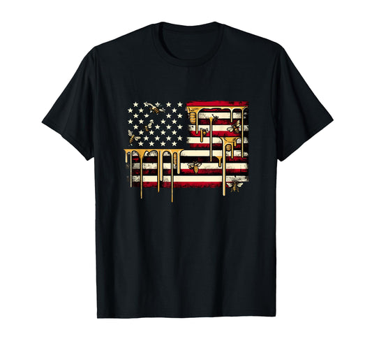 American Flag & Honeybee Patriotic Beekeeper Beekeeping Bees T-Shirt