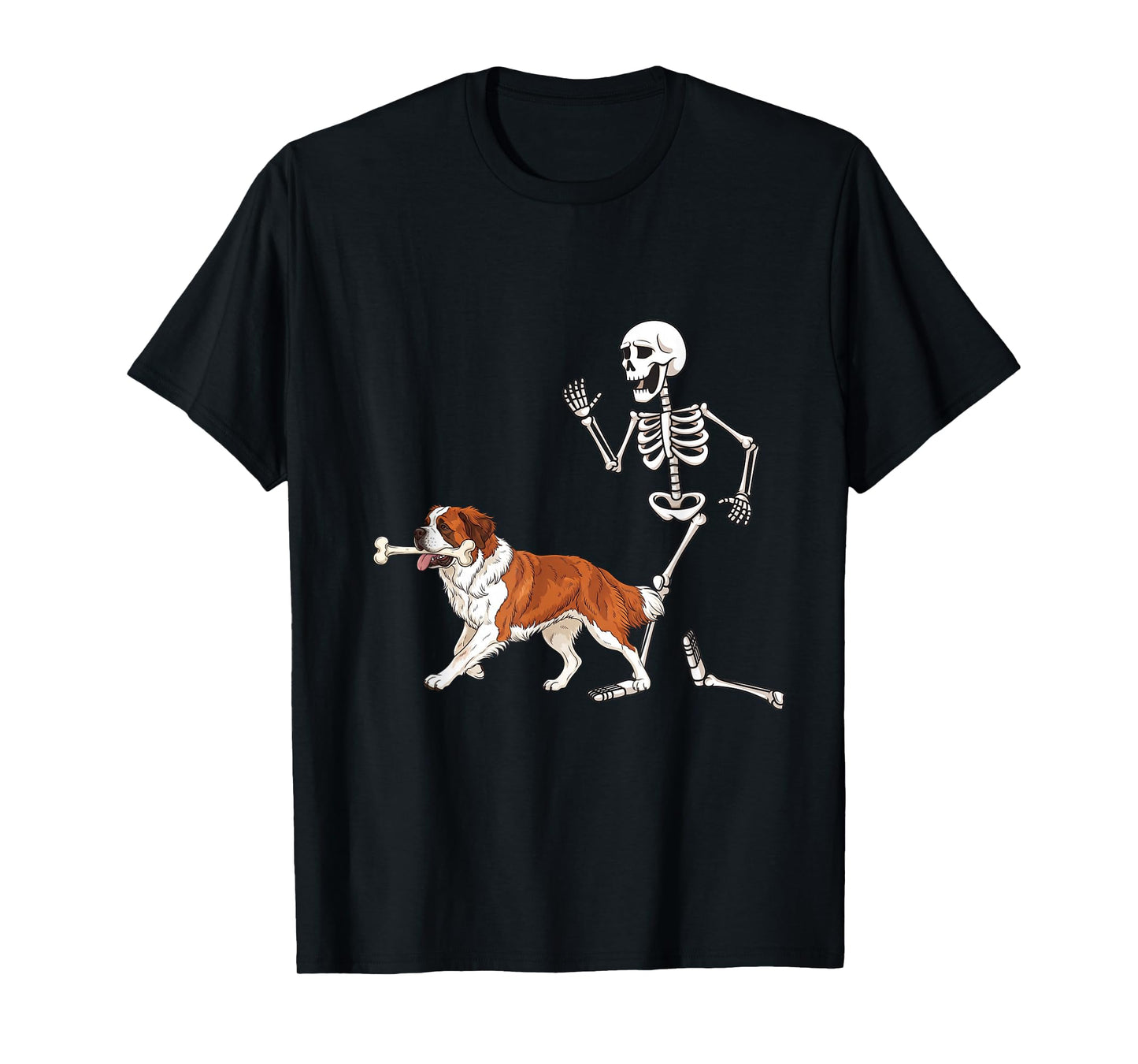 Funny Halloween Saint Bernard and Skeleton T-Shirt
