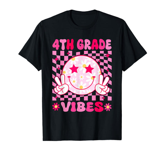 4th Grade Vibes Smile Face Fourth grade Girls Back to School T-Shirt