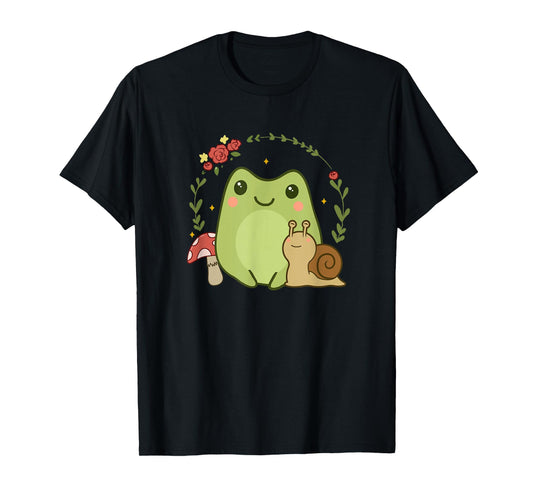 Cute Kawaii Frog Snail Mushroom Cottagecore Aesthetic T-Shirt