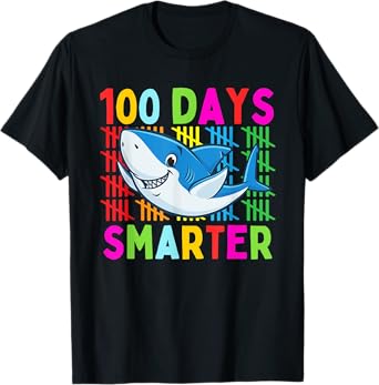 Cute Shark 100th Day Of School 100 Days Smarter Kids Boys T-Shirt