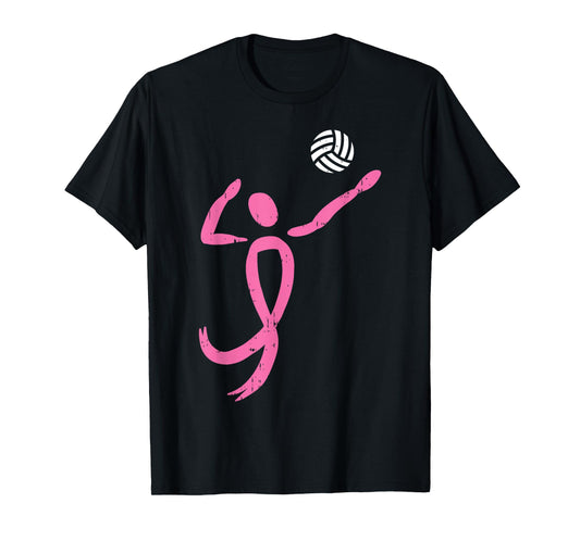 Volleyball Pink Ribbon Breast Cancer Awareness Sport Gift T-Shirt