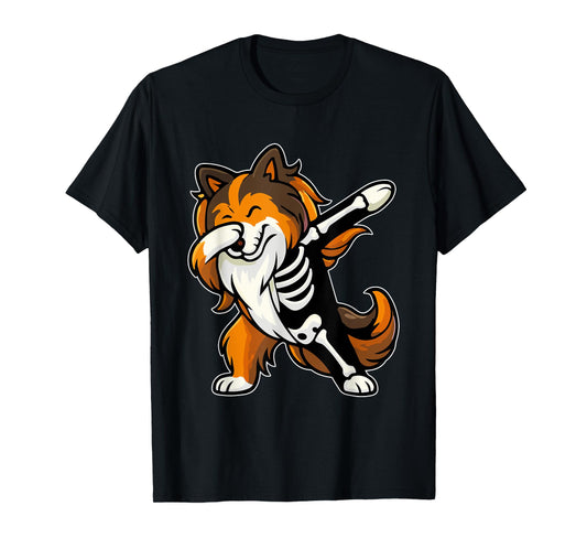 Dabbing Sheltie Half Skeleton Halloween Costume Owner Lover T-Shirt