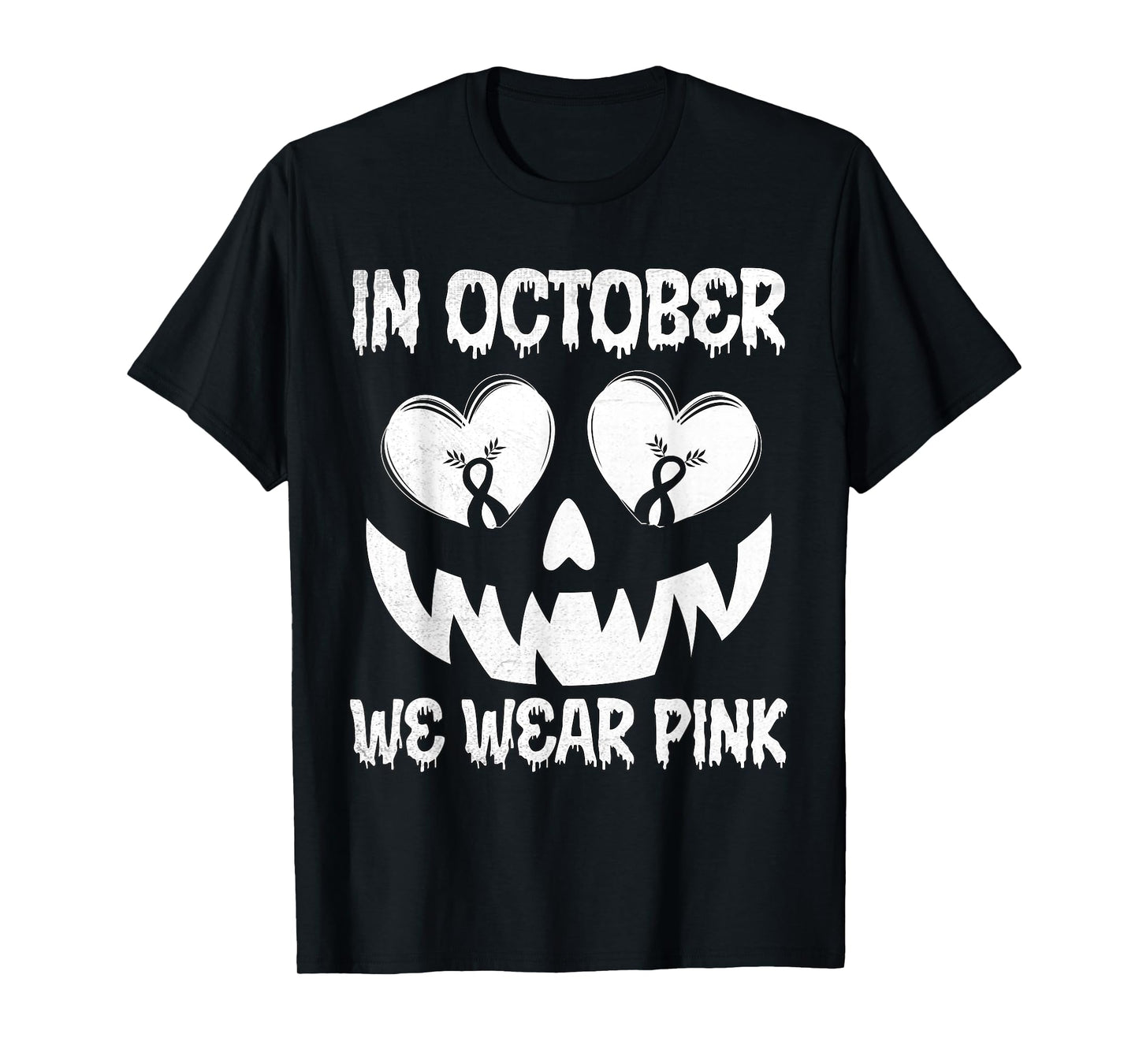 In October We Wear Pink Breast Cancer Halloween Jackolantern T-Shirt