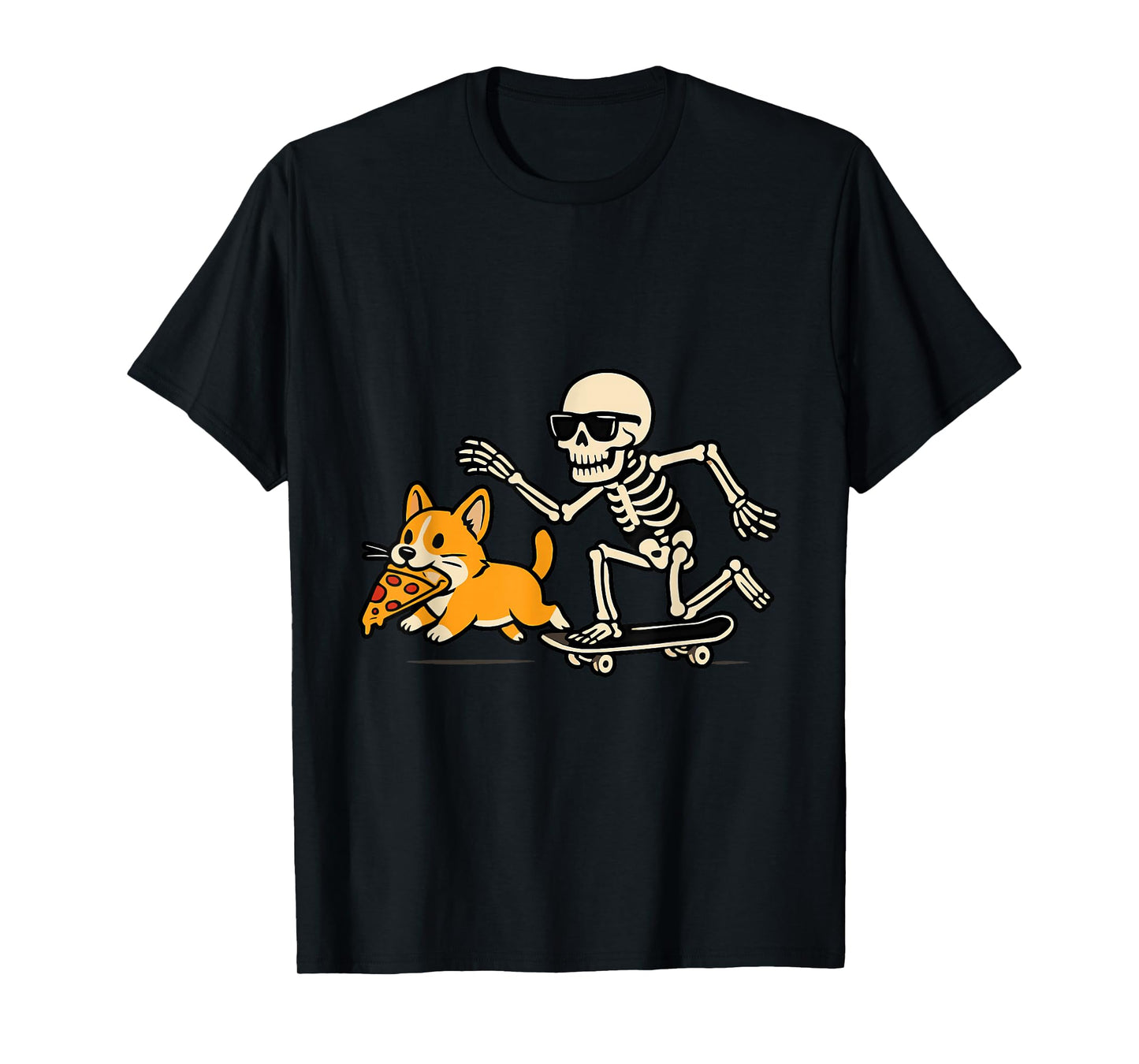 Funny Skeleton Chasing Corgi Halloween Dog Mom Pet Love T-Shirt