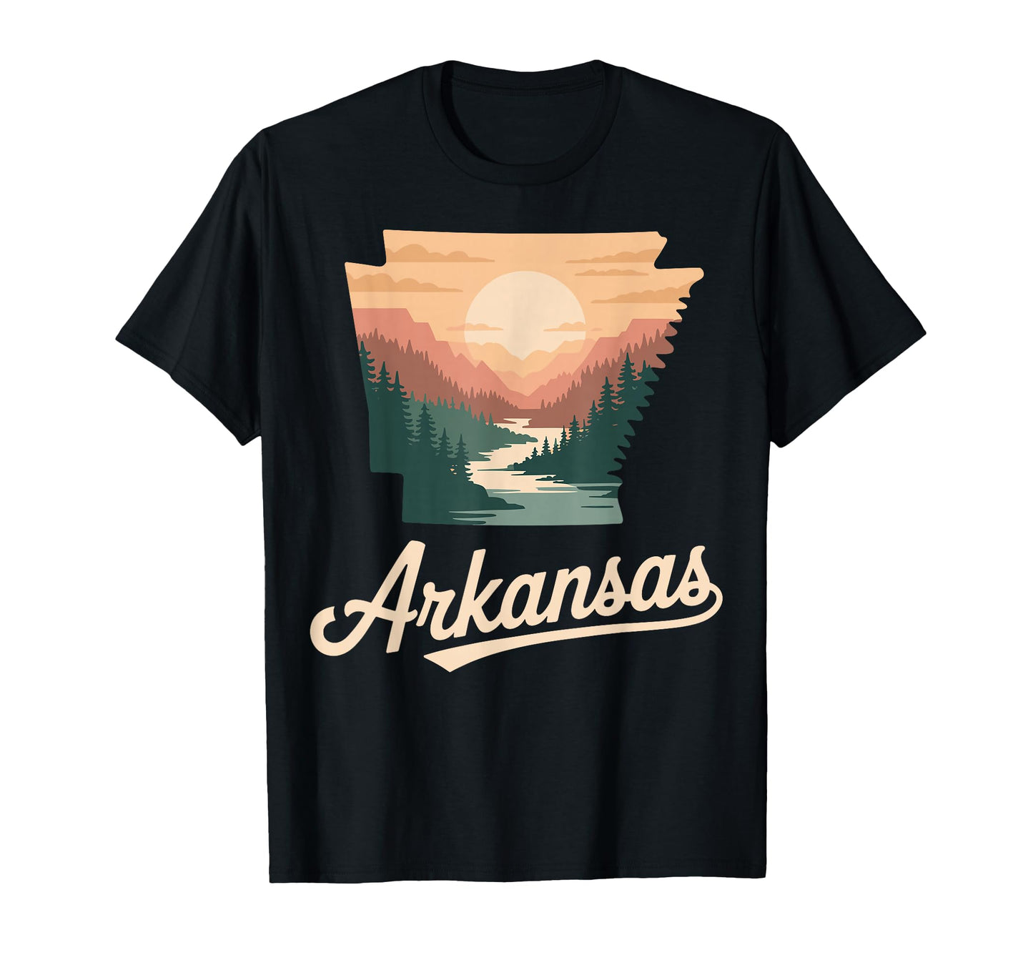 Arkansas river forest sunset pine hills retro nature T-Shirt