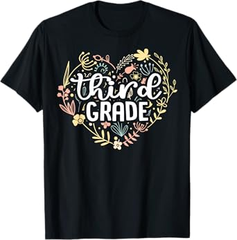 3rd Third Grade Floral Heart Back To School Teacher Girls T-Shirt